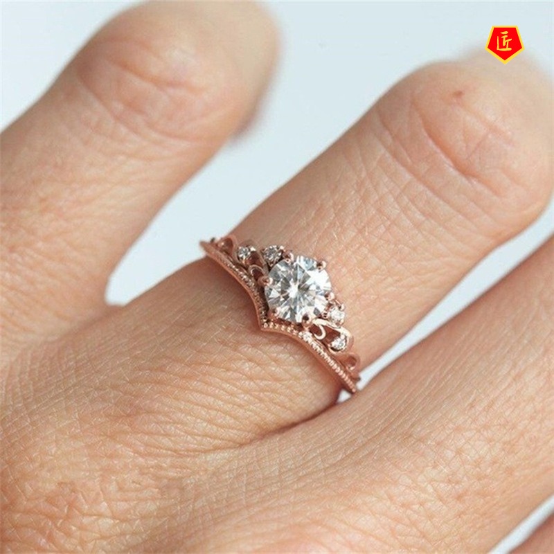 [Ready Stock]Creative Crown Color Separation Ring Set Diamond 14K Rose Gold