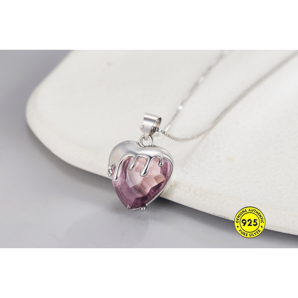 Kalung Rantai Sterling Silver 925 Dengan Liontin Hati / Strawberry Untuk Wanita