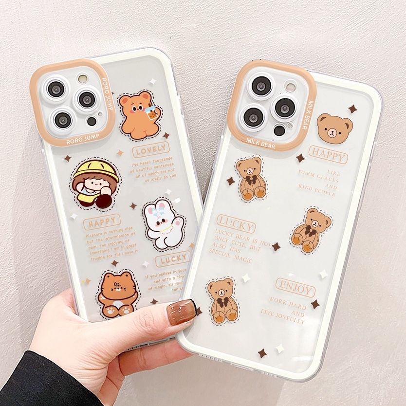 Soft Case Pelindung Motif Beruang Untuk IPhone 14 13 12 Pro Max 11 XS XR X 8 7 6 Plus Mini