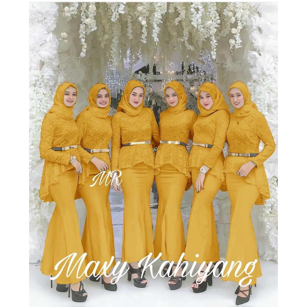 ELDE 12 - Maxy kahiyang ( L - XL ) baju muslim pesta /gamis duyung kahiyang / bahan brukat lapis furing kombi moscrepe