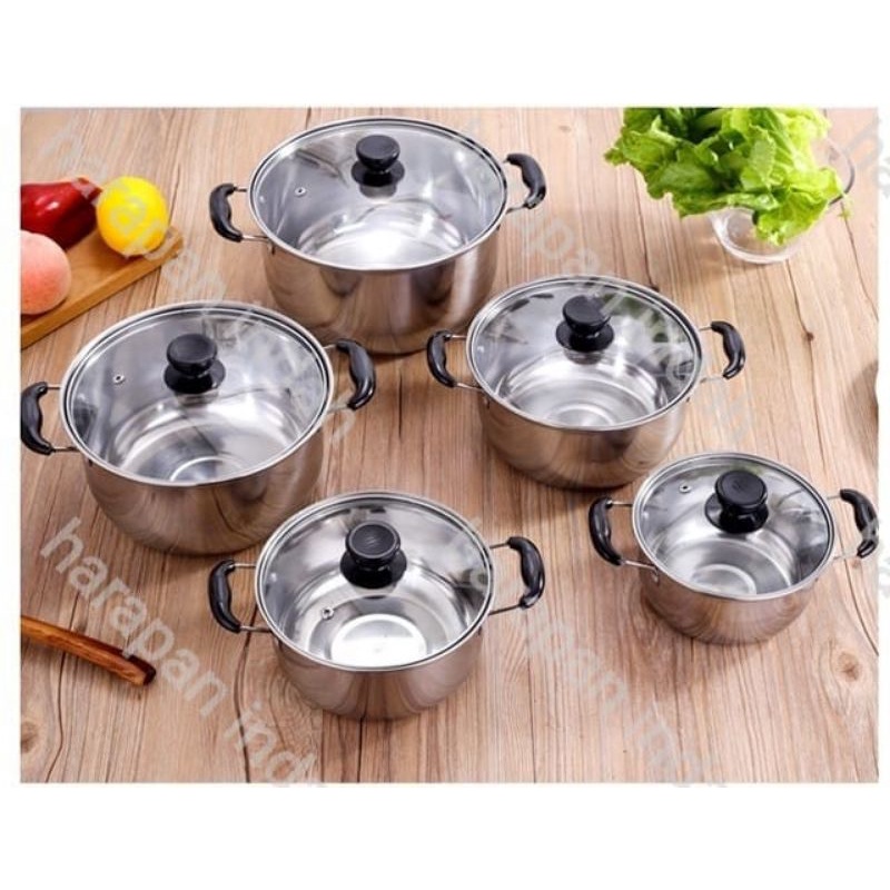 PANCI SET ISI 5 PCS STAINLESS tutup KACA +STEAMER KUKUSAN 2pcs