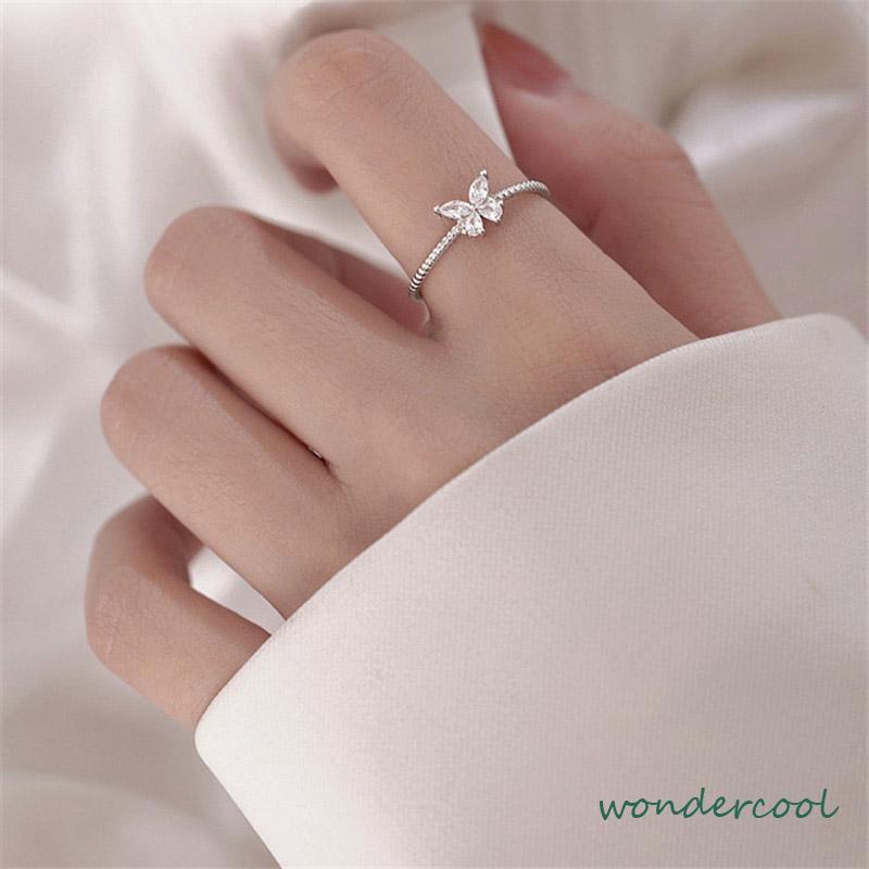 Cincin Kupu-Kupu Berlian Flash Cincin Jari Telunjuk Fashion Wanita Sederhana-Won