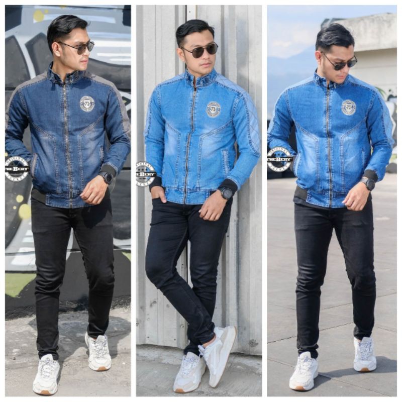 Jaket Jeans / Jaket Pria jeans Bomber / Jaket bomber Jeans / Jaket jeans kerah bomber 71 / L XL