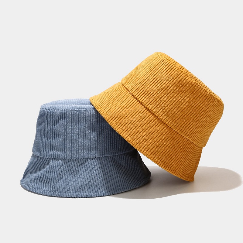 Topi bucket Bahan Corduroy Warna Polos Gaya Korea Untuk Wanita-1