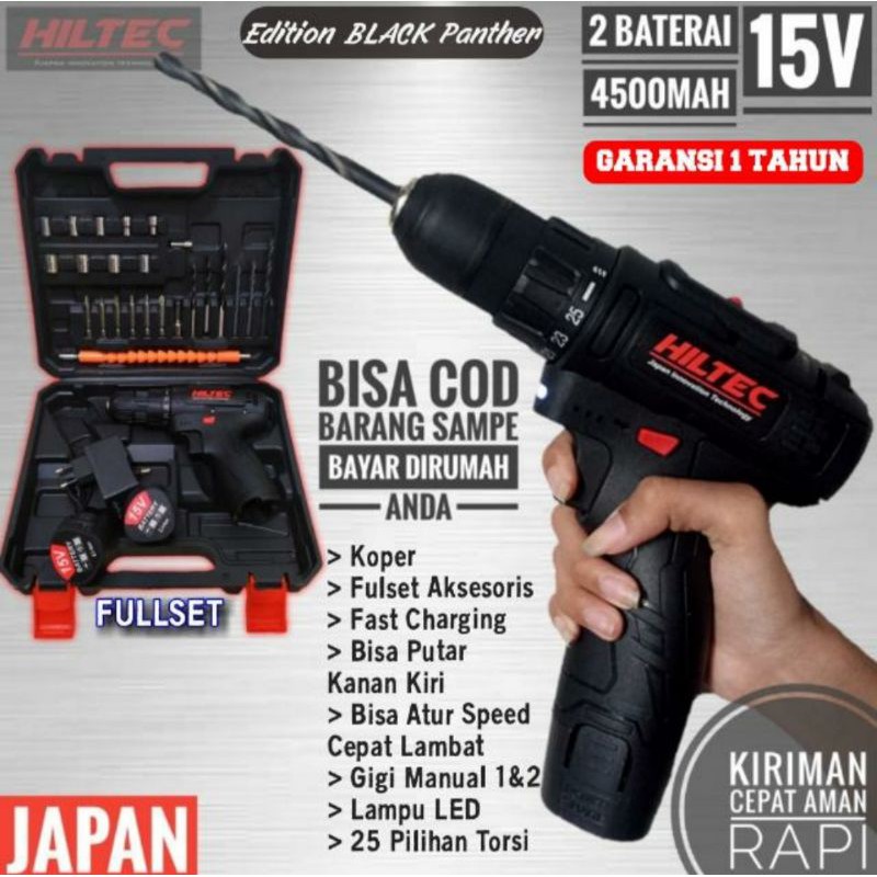 Ready Mesin Bor Baterai 15V Black Edition Hiltec Japan COD