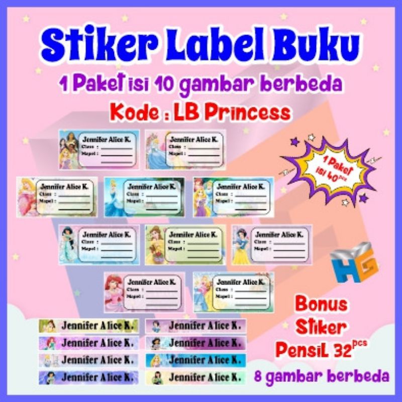 

Stiker Label Buku Custom Princess