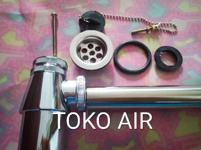 Sifon botol stainless set / Afur rantai + Sifon botol wastafel