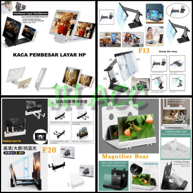 JH KACA PEMBESAR LAYAR HP F3 / F12 / F20 / BEAR / CURVED ENLARGED SCREEN MAGNIFIER STAND HP 3D