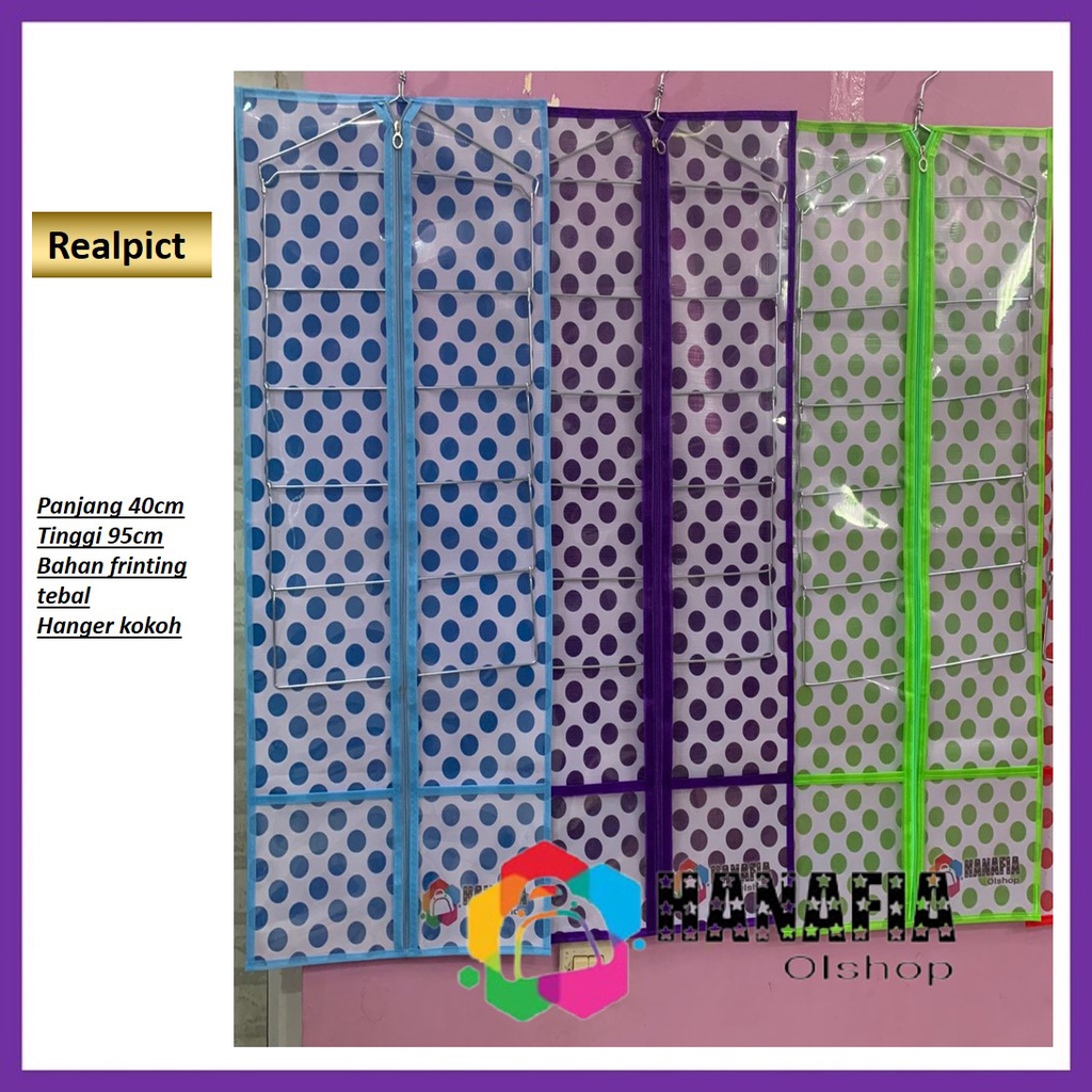 HANAFIA RAK JILBAB JUMBO POLKADOT UK 40CM X 95CM RAK KERUDUNG KRUDUNG | TEMPAT JILBAB RAK GANTUNG HIJAB