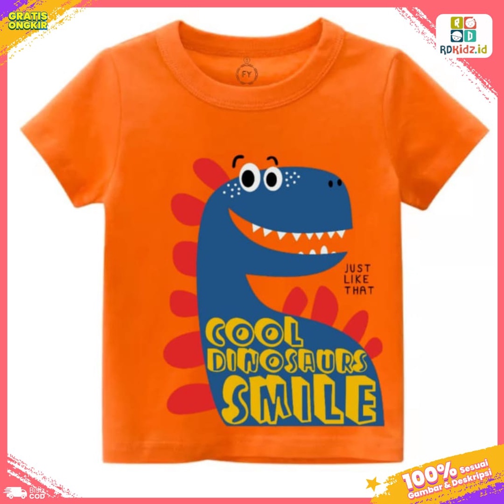 Rdkidzid Kaos Anak Laki-Laki / Baju Anak Cowok / Tshirt Anak Karakter Dino Oren