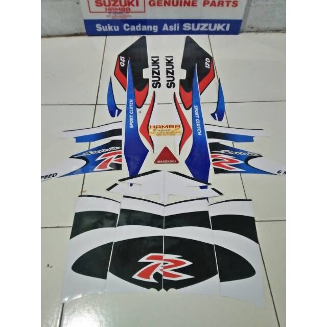 Striping Sticker Suzuki Satria 2tak Lumba Biru putih metalik