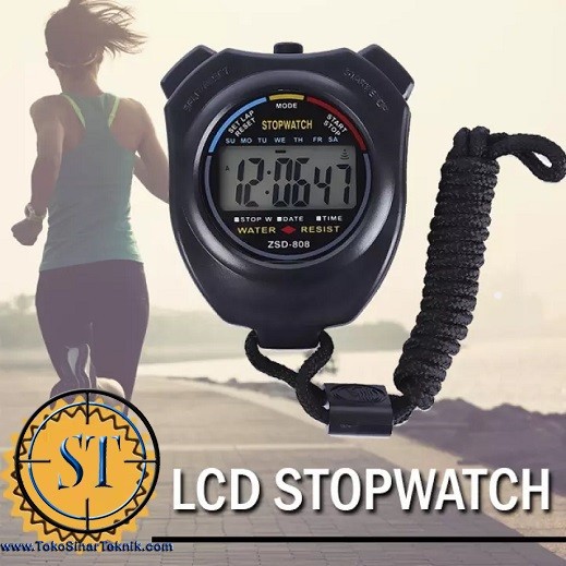 Digital LCD Display Sports Stopwatch Timer Professional Dengan Tali Strap Penghitung Waktu Tekan Tombol Layar Waterproof