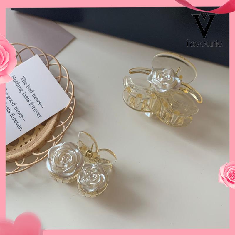 [COD]Klip Camellia Elegan Temperamen Transparan Rose Rambut Klip Manis Hiu Klip-FA