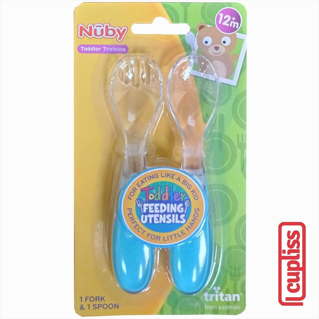 NUBY 125142 Tritan Spoon n Fork Blue Sendok Anak