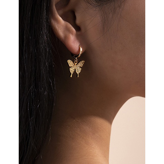 LRC Anting Set Fashion Golden Butterfly Eye Earring P76747