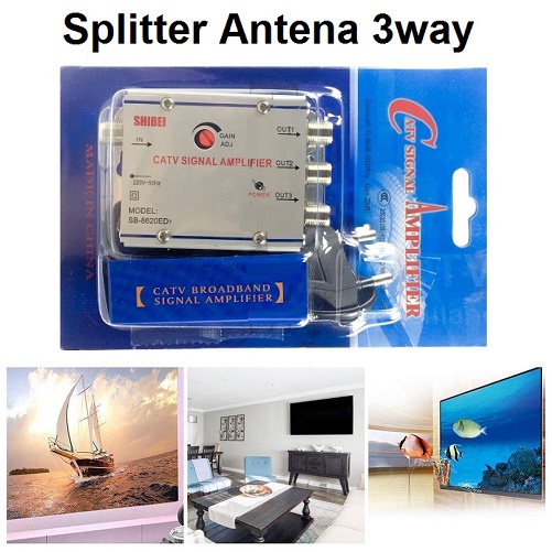 Penjernih &amp; Penguat Sinyal TV (TV Signal Booster) + 3 Splitter Pembagi 3 Jalur Sinyal Antena Antenna Televisi BNC CCTV Siaran Bagus