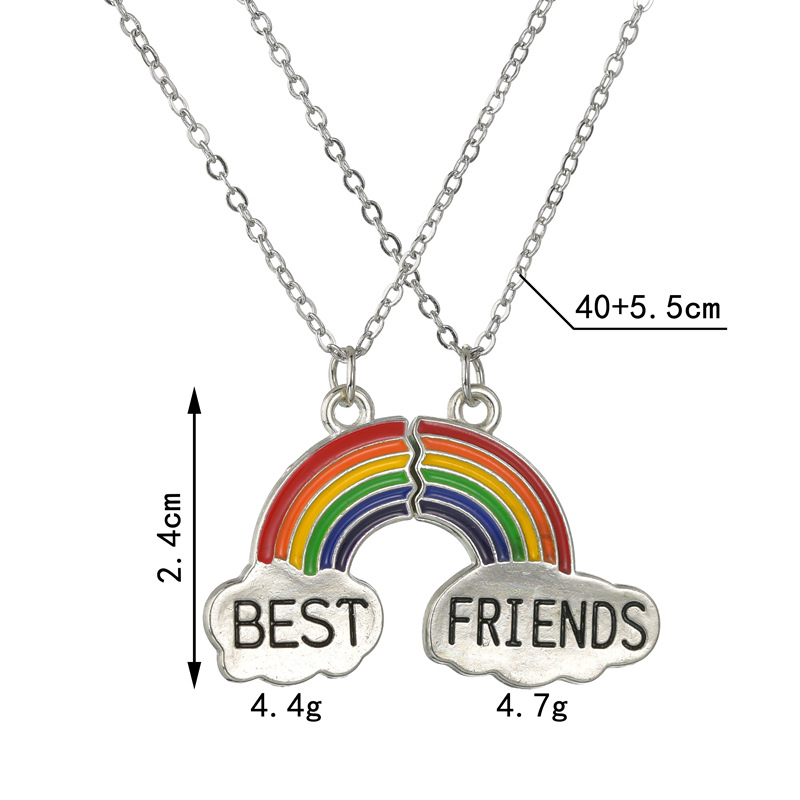 1/2Pcs Women Stitching Heart Rainbow Friendship Couple Necklace / Best Friends Rainbow Pendant Necklace