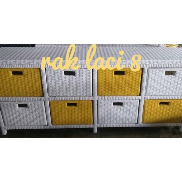 Lemari Bufet Rak Laci 8 box Rotan Sintetis