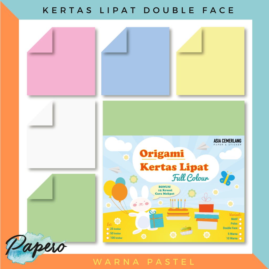 

Kertas Origami Lipat Double Face / Warna Pastel Bolak Balik