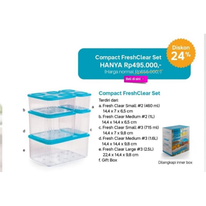 Compact Fresh Clear Set Tupperware 5pc / wadah penyimpanan dikulkas