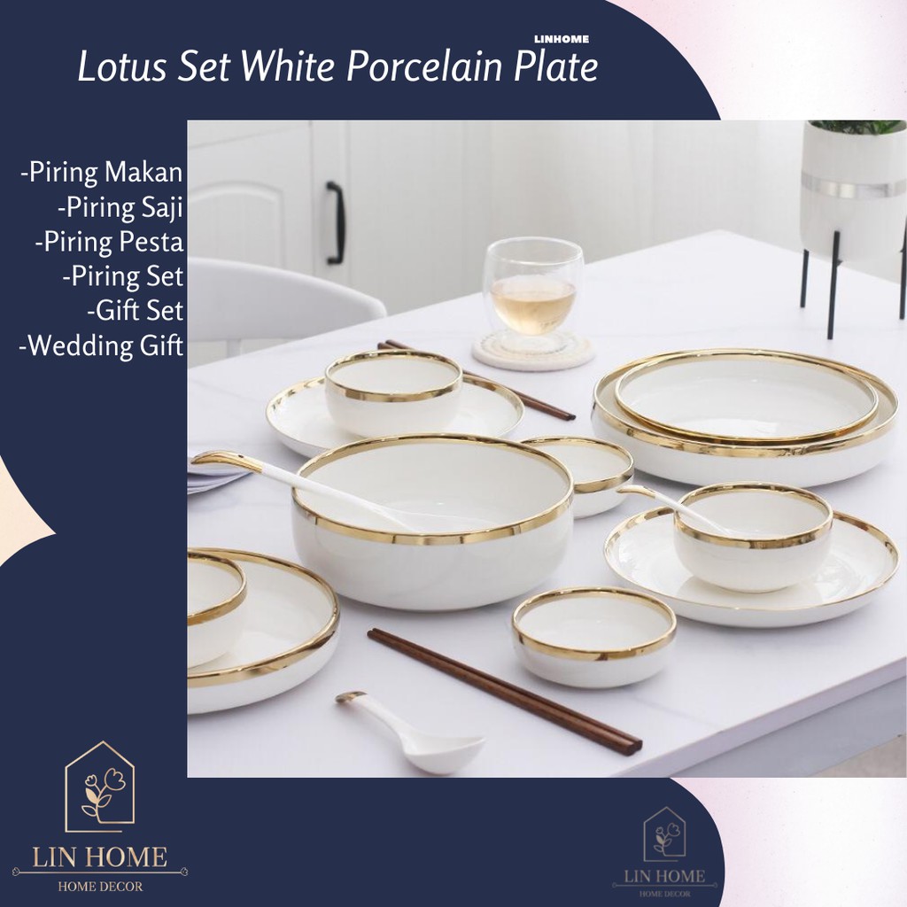 Lotus Set White Porcelain Plate - Peralatan Makan Set - Set Piring - Piring Set - Piring Cantik - Pi