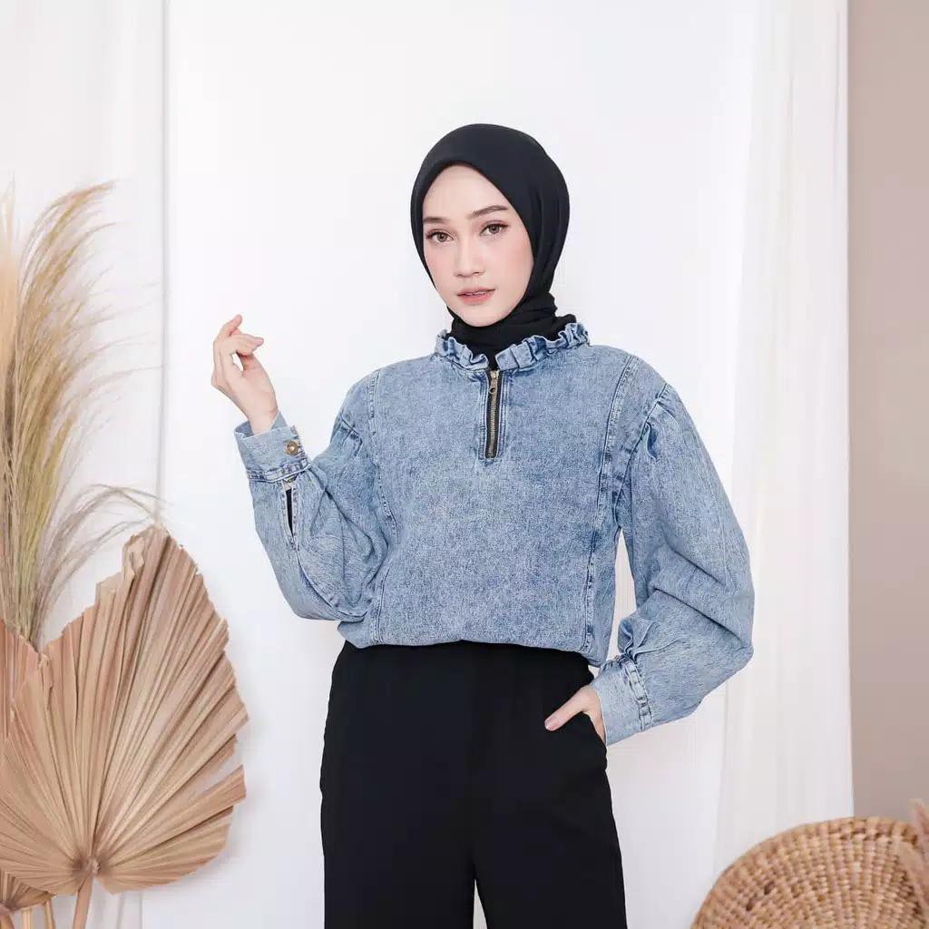 1KG MUAT 4PCS | MORIANA BLOUSE JEANSWASH SNOW DENIM ...