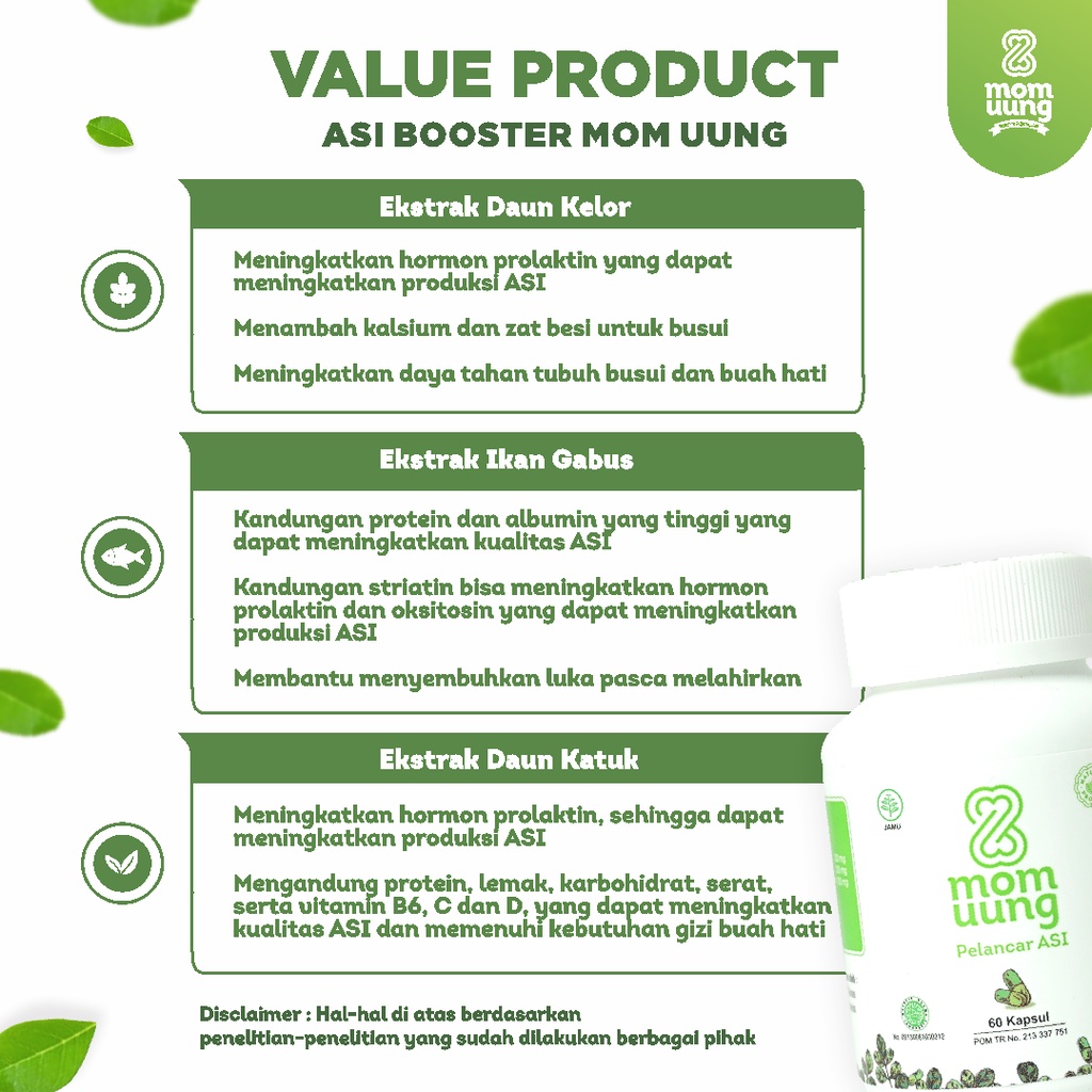 MOM UUNG ASI BOOSTER 30 KAPSUL / PELANCAR ASI HALAL BPOM NATURAL PREMIUM SHOPPING OFFICIAL STORE SHOP