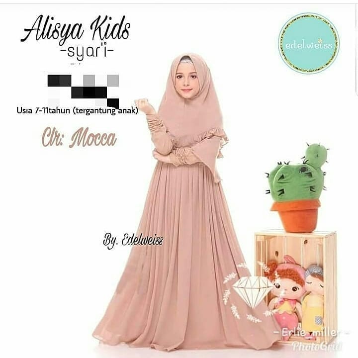Promo ALISYA SYARI KIDS Gamis Anak Perempuan Kekinian 9-10 Tahun Gamis + Khimar Anak Perempuan Syari