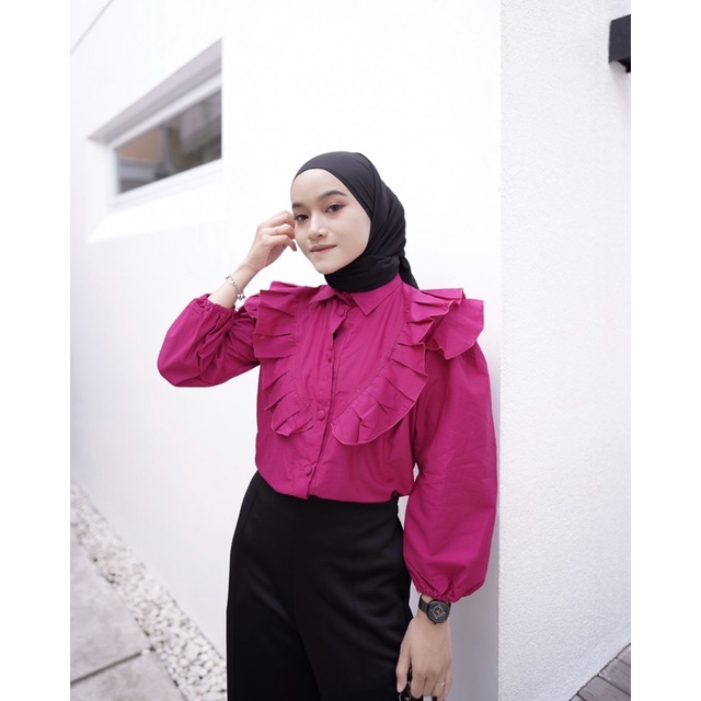 BEFAST - ZRX OOTD Wanita Blouse NANDA / LELANA TOP BLOUSE / Blouse Perempuan / Blouse Remaja Wanita / Fashion Wanita Kerja / Blouse Crincle Lengan Panjang / Blouse Polos