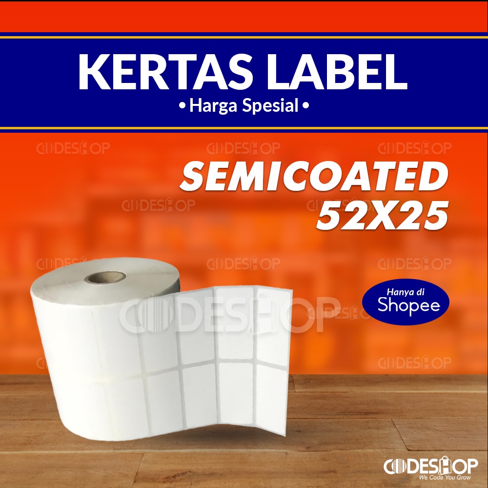 STICKER LABEL BARCODE SEMICOATED 52 X 25 - 2 LINE - KERTAS STICKER LABEL SEMICOATED