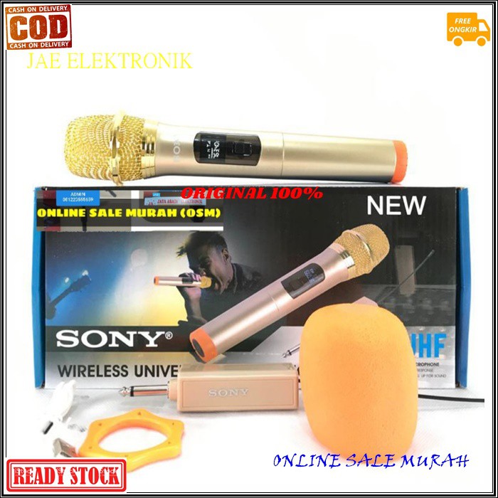 G492 SONY MIC WIRELESS MICROPHONE CAS CASAN BATERAI CHARGER UHF MIK KARAOKE Mic single pro vocal vokal suara audio sistem mik professional panggung dj studio sound system  Deskripsi Mic wireless Sony 1 pcs mic pegang 1 pcs transmitter/receiver 1 pcs kabel