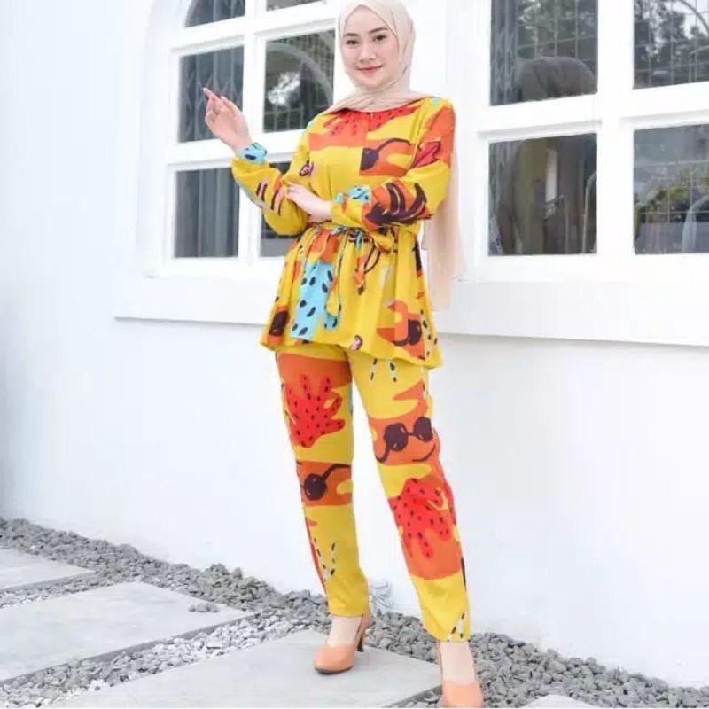 Babydoll Bali Panjang Motif Kaktus Ruffle