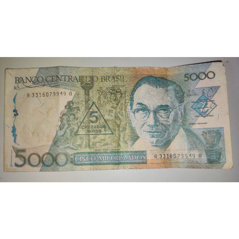 Uang kertas kuno Brazil 5000 Cinco Mil Cruzados