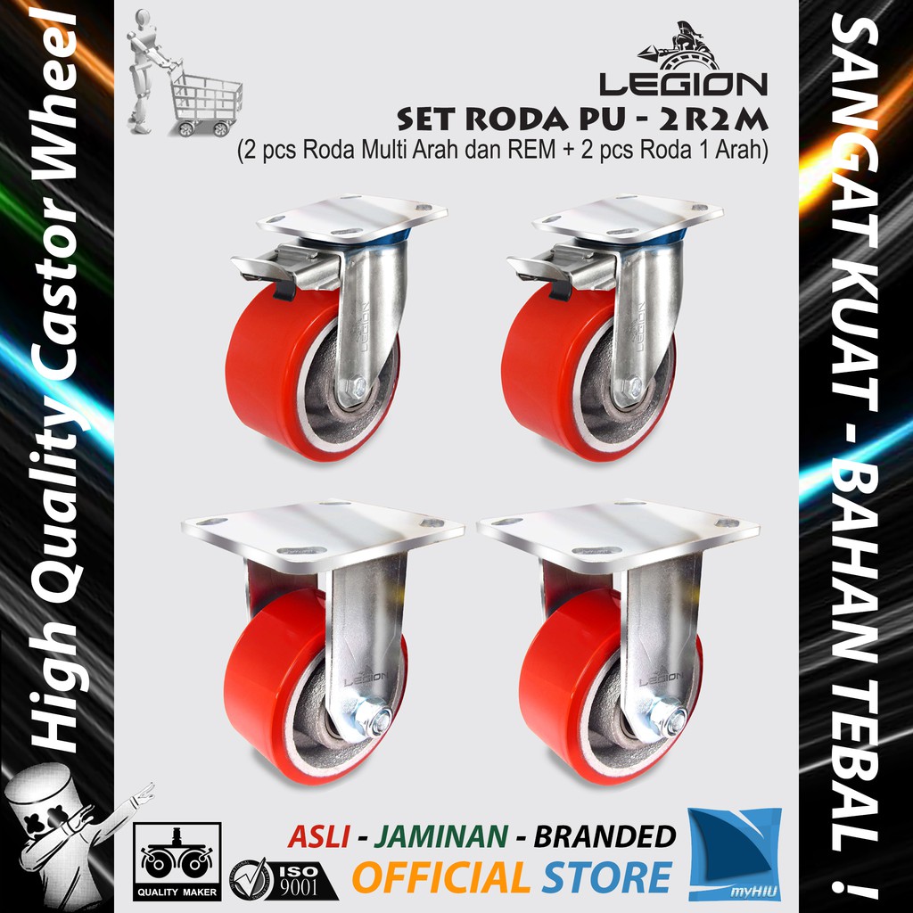 Set Roda Lori Isi 4 pcs 6&quot; inch / 150 mm Roda Besi-PU Caster Troli - Trolley Castor Set 2R2M LEGION