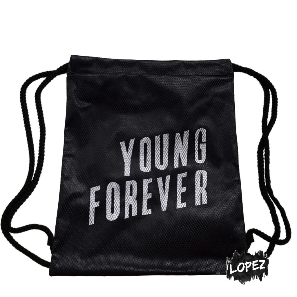 Tas Jaring Young Forever / String Bag Quotes Forever Young / Tas Serut Quote Lopez