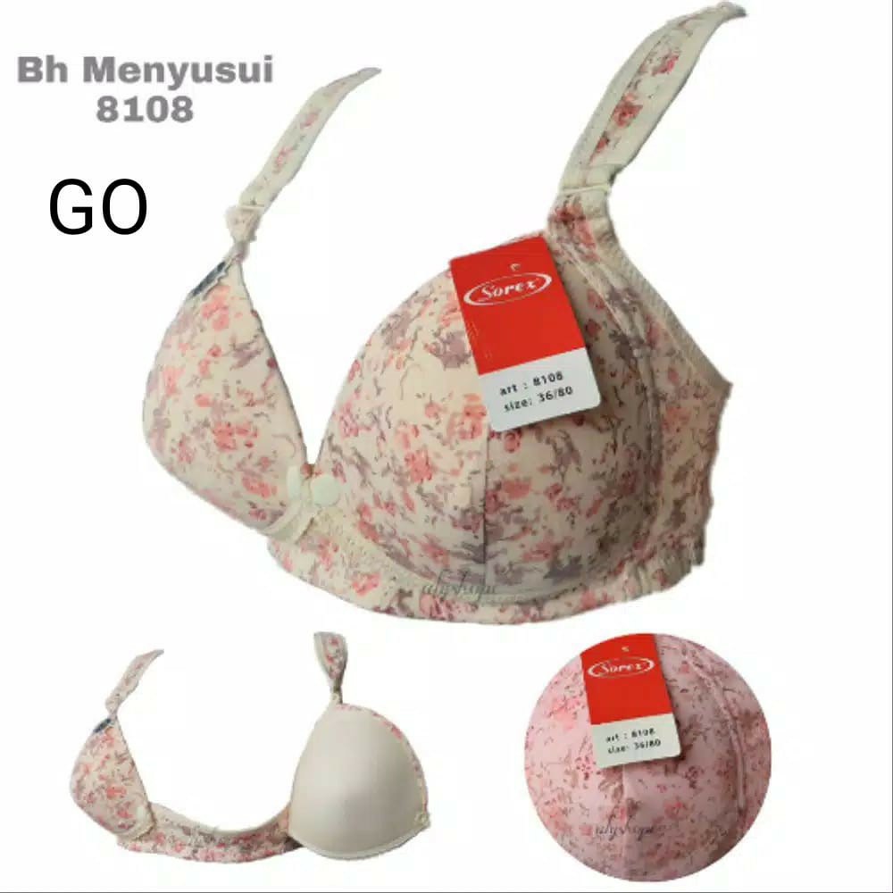 gos Sorex Bra Menyusui Motif Bunga Cantik Nursing Bra 8108 Tanpa Kawat 3 Kait Busa Sedang