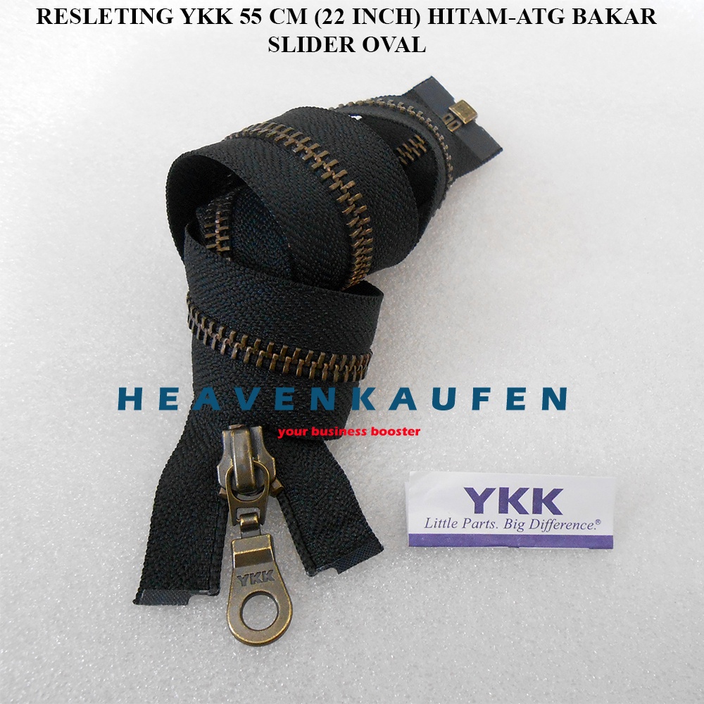 Resleting Zipper YKK Type Gigi Besi 55 cm / 22 inch Hitam - ATG Bakar Slide Oval