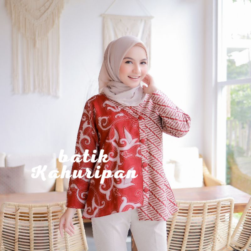 Atasan Batik Wanita Lengan Panjang Batik Kerja Kantor Motif Kangkung by Batik Kahuripan