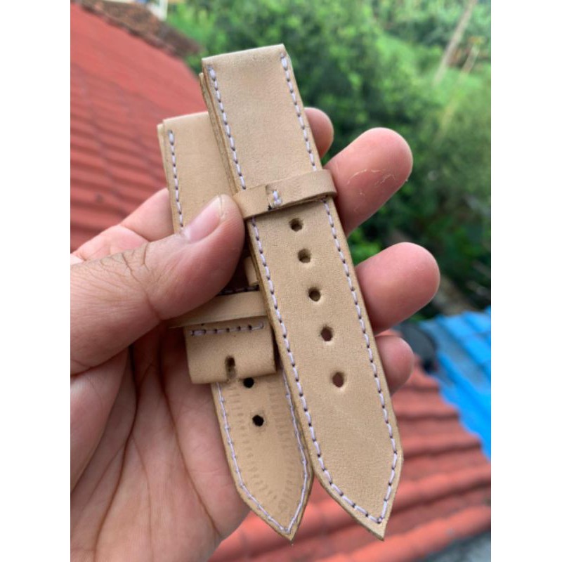 Strap Tali Jam Tangan Kulit Sapi Asli krem hand made