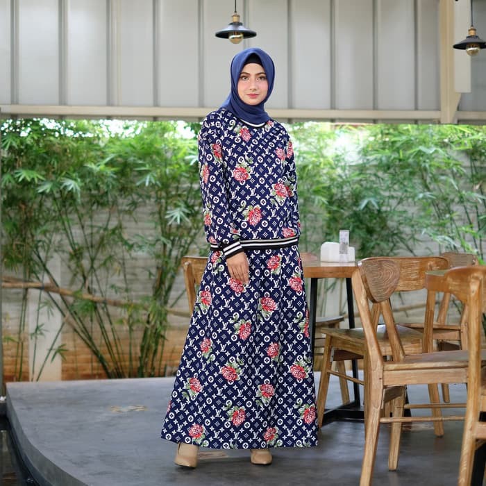 Baju Atasan Wanita Gamis Setelan Levian Jumbo Muslim Syari Tunik - Biru Muda