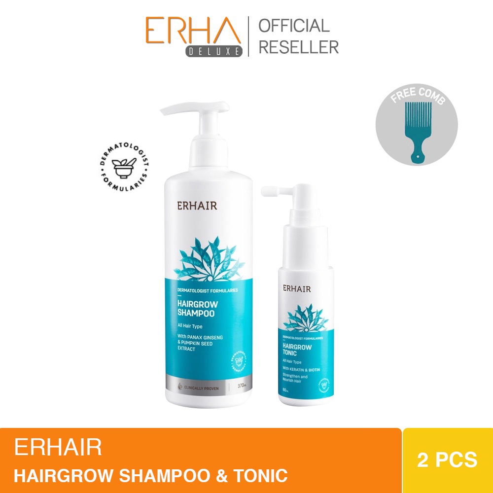 ERHAIR Hairgrow Shampoo 370ml + Hairgrow Tonic - Perawatan Rambut Rontok