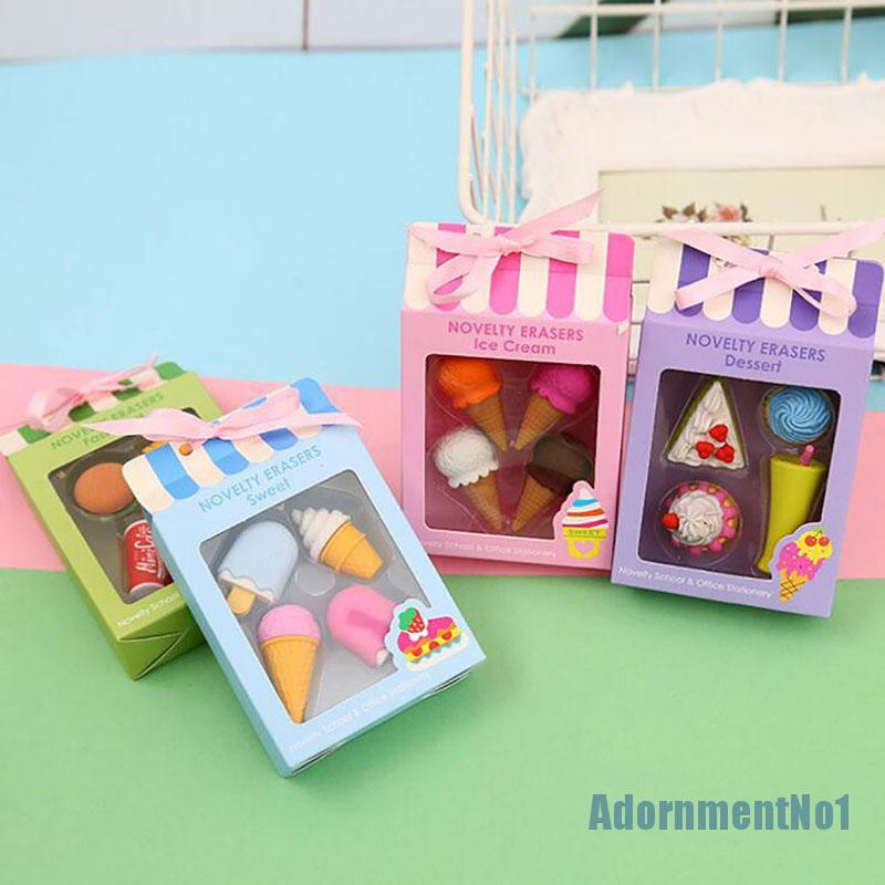 (AdornmentNo1) 4pcs Penghapus Karet Bentuk Es Krim / Hamburger / Lolipop Kawaii Dapat Dilepas