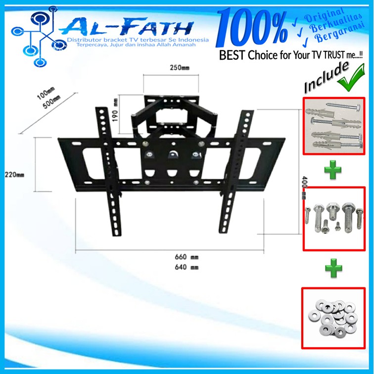 Breket/Bracket Tv lengan  32 sampai 65 inch Universal 6 KOKOH 2 arm Cocok SEMUA MERK TV