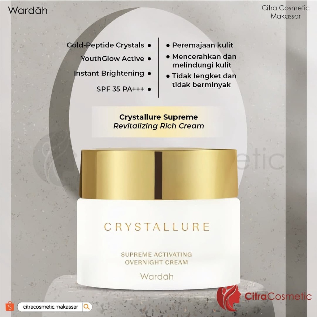 Wardah Crystallure Series | Supreme Oil Eye Serum |  Essence Gel | Overnight Cream Rich SPF35++