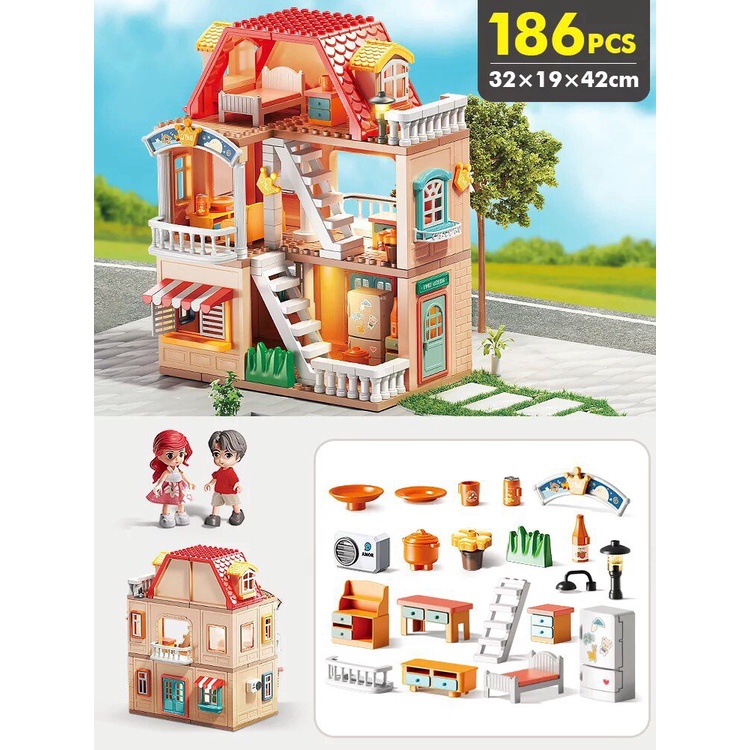 [Molo] Big Villa Building Blocks 186pcs / Mainan Lego Bangun Rumah / Mainan Rumah Rumahan Besar Leng