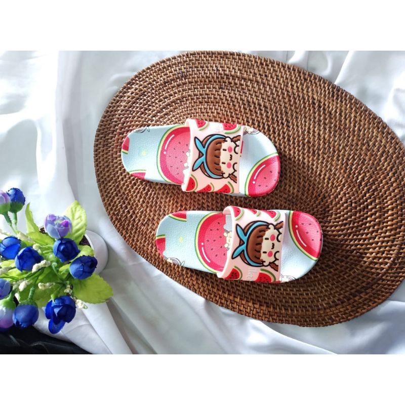 Sandal Selop Anak Cutie Motif Buah Buahan Karakter Kartun Jepang Buah Empuk Lentur