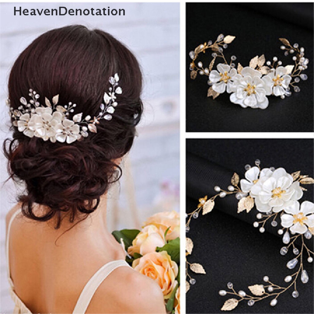 [HeavenDenotation] Women bridal white flower rhinestone pearl hair clip wedding hair accessories