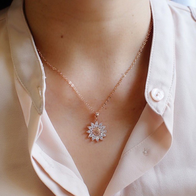 Ark.co - Imola Flower necklace stainless steel (gold, crystal) kalung bunga daisy matahari sunflower