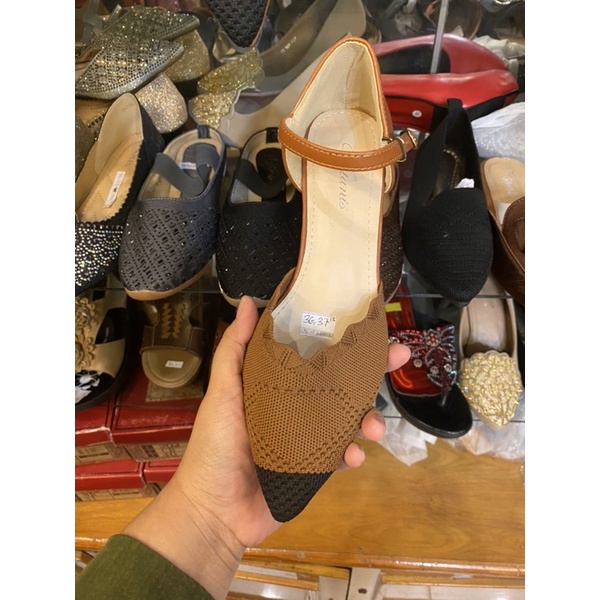 HEELS WANITA RAJUT COKLAT SEPATU HEELS