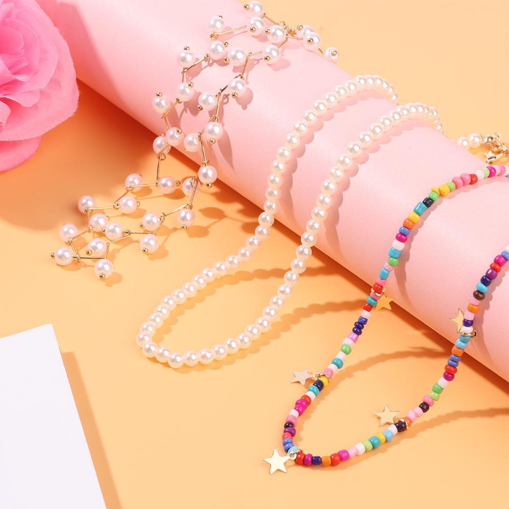 Preva Beads Kalung Untuk Gadis Wanita Goth Golden Pearl Choker